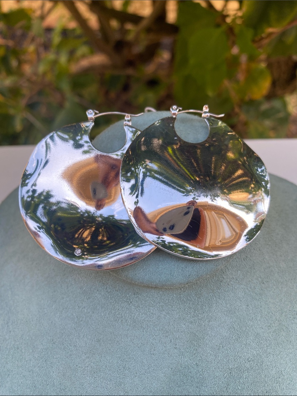 Oversized Silver-Tone Wavy Disc Statement Hoop Earrings
